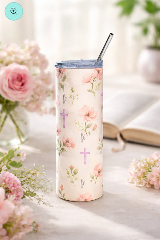 20oz Vaso Fe que Florece | Diseño Floral Cristiano 🌸✝️