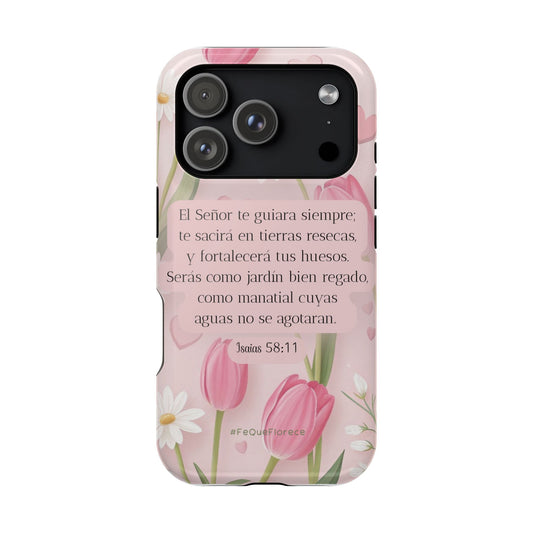 Funda iPhone “Fe que Florece” – Isaías 58:11 | Inspiración Cristiana Floral